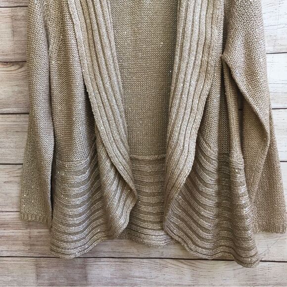 CHICOS WATERFALL CARDIGAN SWEATER IN METALLIC GOLD - Picture 3 of 5